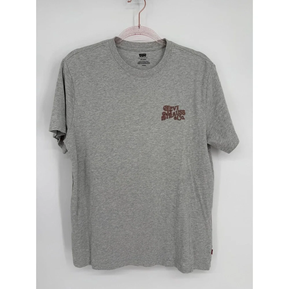 Levis Mens Relaxed Fit T-Shirt‎ Heather Grey Short Sleeve Chest Logo Sz S